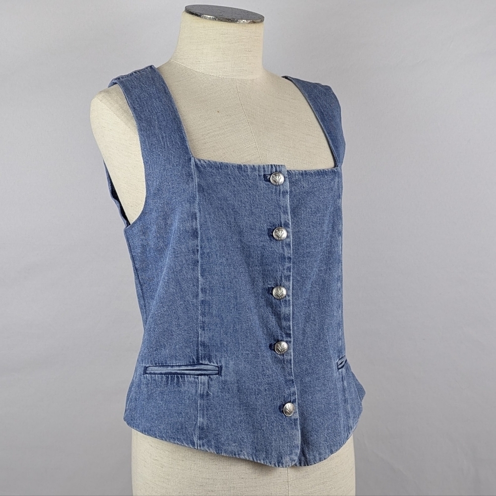 rag & bone Seraphina Denim Vest Top Button Front Lined Winwood Blue Wash L NWT - Picture 6 of 14